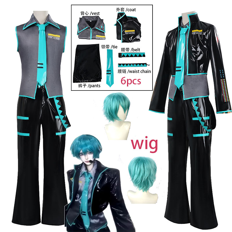 Men Accessories Korea - WHHアニメMMiLku男性コスプレ衣装 ブラックPUレザージャケット ベスト パンツ アクセサリー ハロウィンパーティー