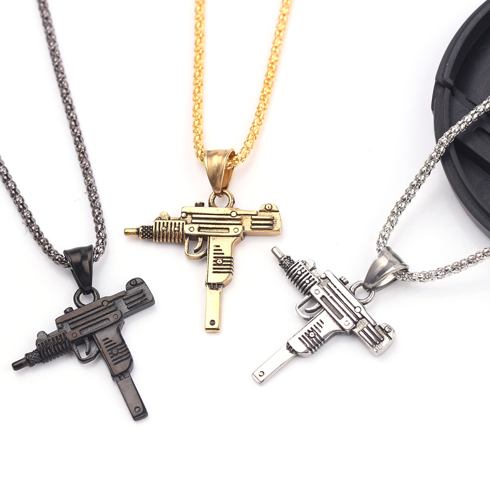 Men Accessories Pendant - パンク・ウジ・ピストル・マシンガン・ネックレス・ペンダント - メンズ向けファッション・ヒップホップ・ジュエリー、ハンサムな個性派アクセサリー