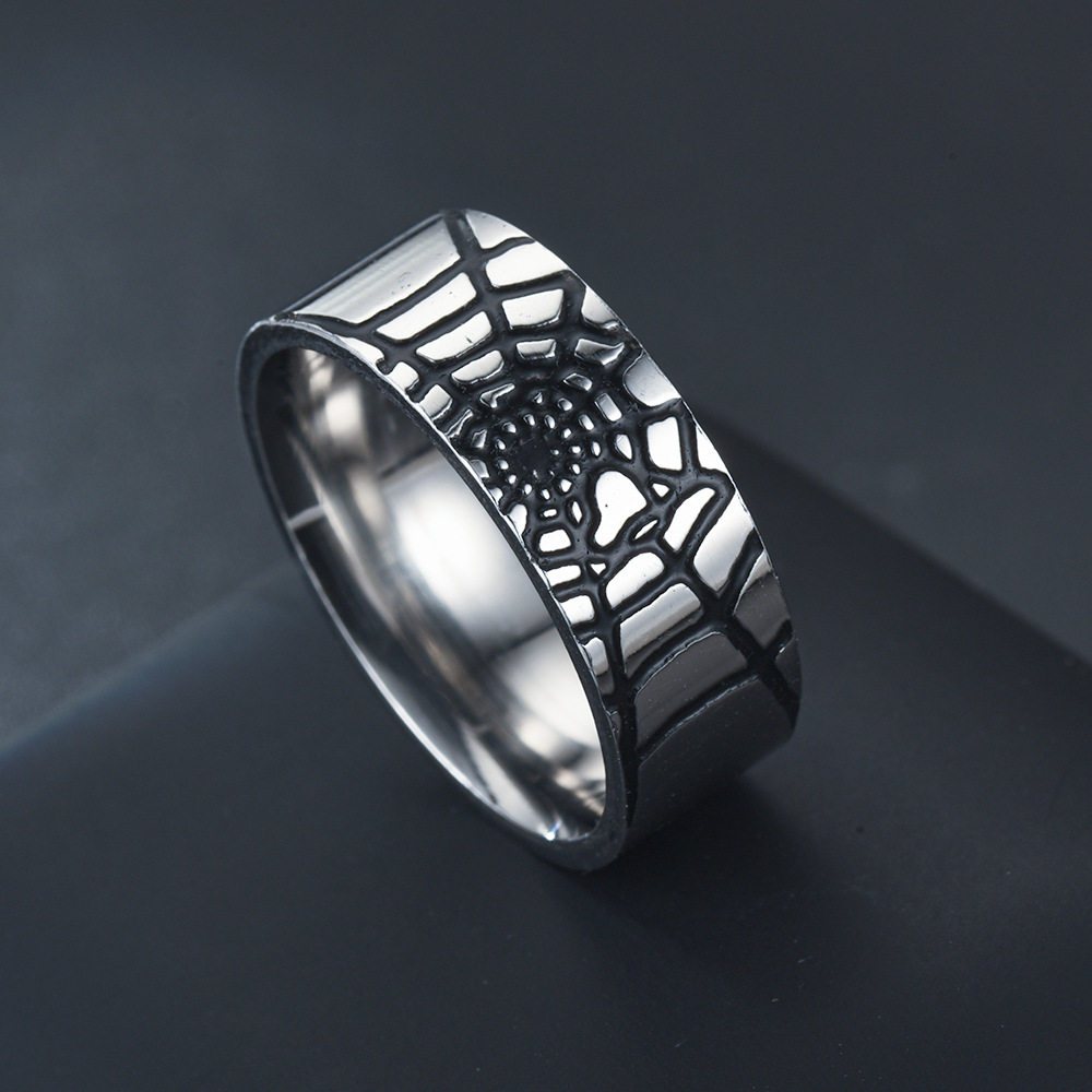 Men Accessories In Silver - ステンレス鋼シンプルな蜘蛛の巣リングファッションレディースメンズシルバーカラー指輪絶妙なチャームジュエリーアクセサリーギフト