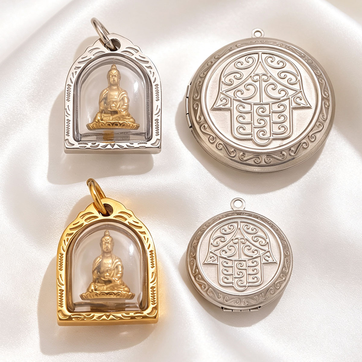 Men Accessories Locket - 1/2 個フォトフレームチャーム 18 K ステンレス鋼ロケットペンダント DIY
