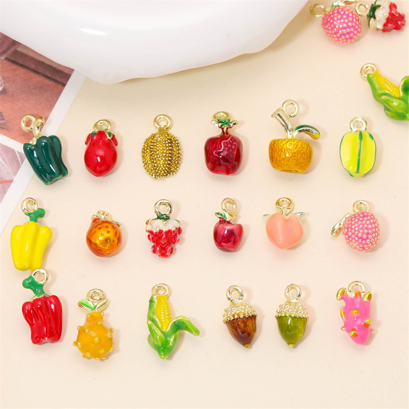 Men Accessories Locket - 送料無料 54 ピース/ロットカラードロップオイル効果果物野菜形状合金フローティングロケットチャーム diy ジュエリー衣服アクセサリー