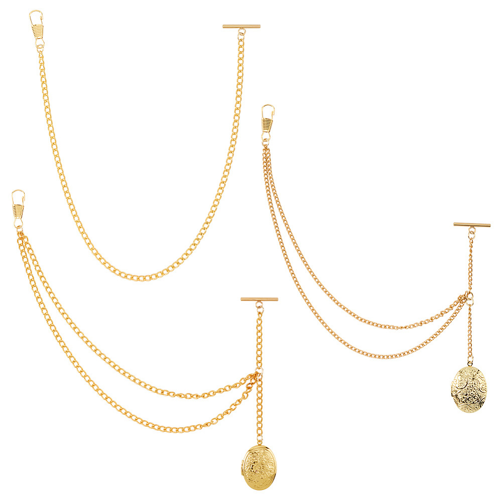 Men Accessories Locket - 真鍮製ポケットウォッチチェーン、ゴールドオーバルロケットペンダント、メンズヴィンテージスタイルアクセサリー、結婚式用チェーン付きポケットウォッチ（3種類）
