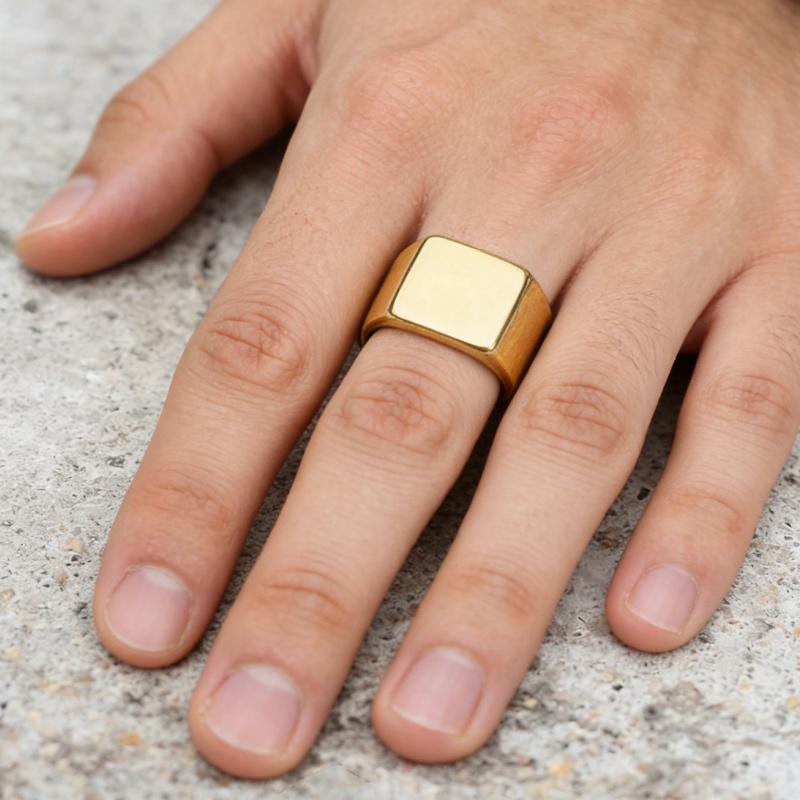 Men'S Accessories Jewelry Brands - バイカーパンクスタイルリング男性用ステンレス鋼幅シグネットスクエアフィンガーファッションブランドジュエリーアクセサリー全体販売