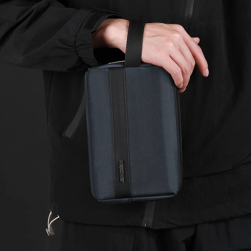 Travel Organizer Men - 新しいメンズクラッチバッグポーチ、リストストラップ付き、防水ナイロン製トラベルトイレタリーバッグ、ハンドル付き収納オーガナイザー、化粧品用