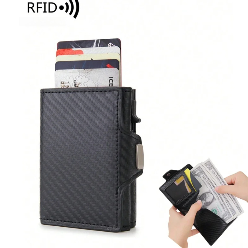 Coin Holder Men - RFIDブロッキング機能付きポップアップウォレット（メンズ）、自動ポップアップ式クレジットカードホルダー（ジッパー式小銭入れ付き）、日常使いに便利な二つ折り財布