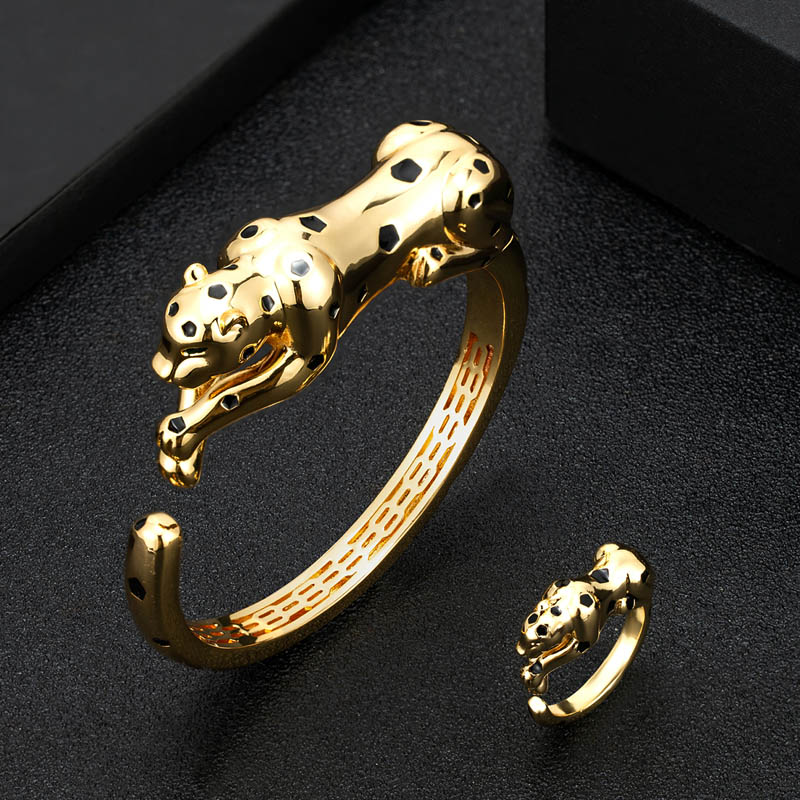 Men'S Accessories Jewelry Brands - Zlxgirl-ジュエリーセット,エナメル,ヒョウ,動物,ブレスレットとリング,高級ブランド,ジュエリー