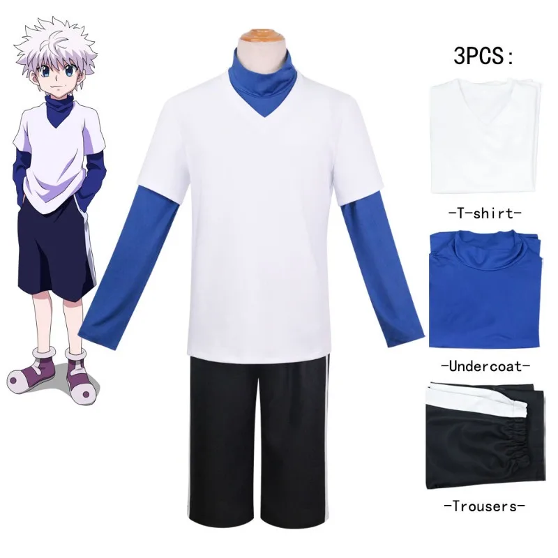 Men Accessories Korea - アニメハンター×ハンターキルア・ゾルディックコスプレ衣装トップパンツ制服フルセットハロウィンクリスマスパーティーロールプレイ男性用