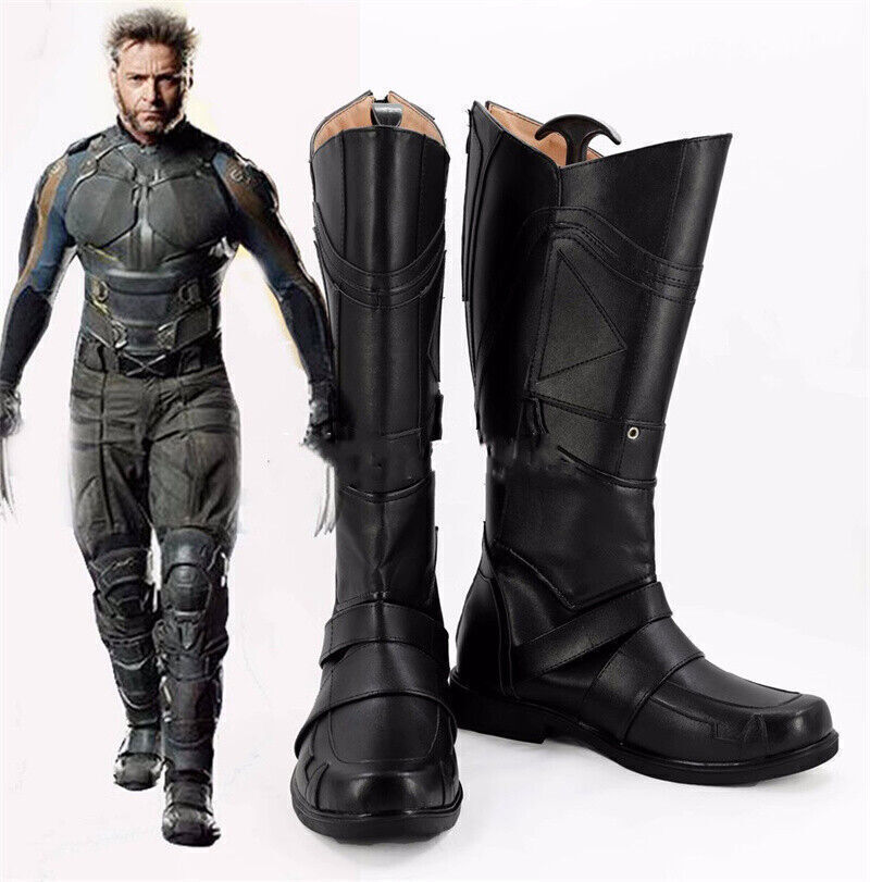 X Men Accessories - アニメ X-メン ウルヴァリン コスプレ靴黒ロングブーツハロウィンパーティーコスチュームアクセサリーカスタムメイド