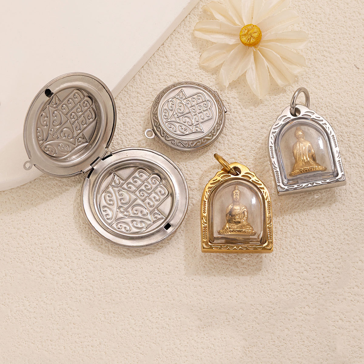 1/2 個フォトフレームチャーム 18 K ステンレス鋼ロケ - Men Accessories Locket のレビューと価格