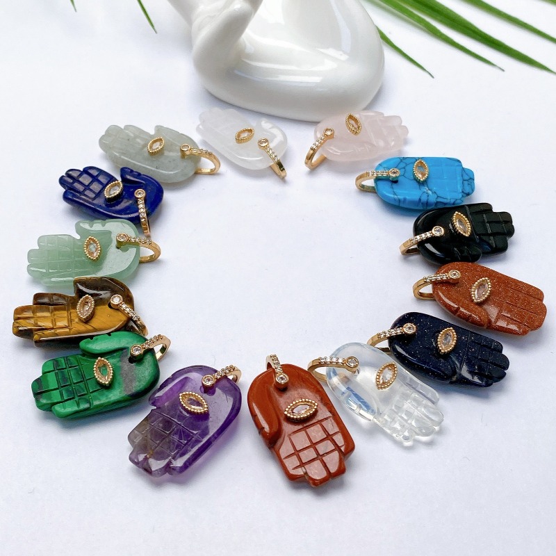 1pc ブランドクリスタル天然石ペンダント手の形と目のチャー - Men'S Accessories Jewelry Brands のレビューと価格