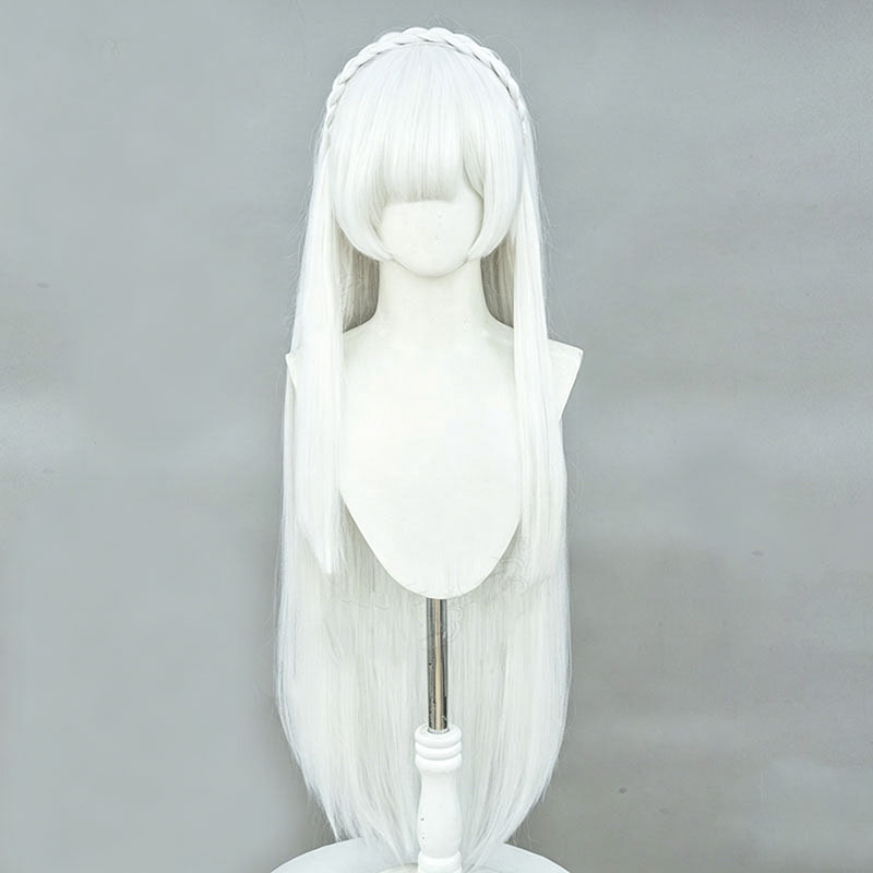 アニメ再:ゼロエミリアコスプレウィッグシルバーホワイトロング - Men Accessories In Silver のレビューと価格