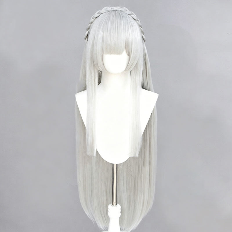 アニメ再:ゼロエミリアコスプレウィッグシルバーホワイトロング - Men Accessories In Silver のレビューと価格