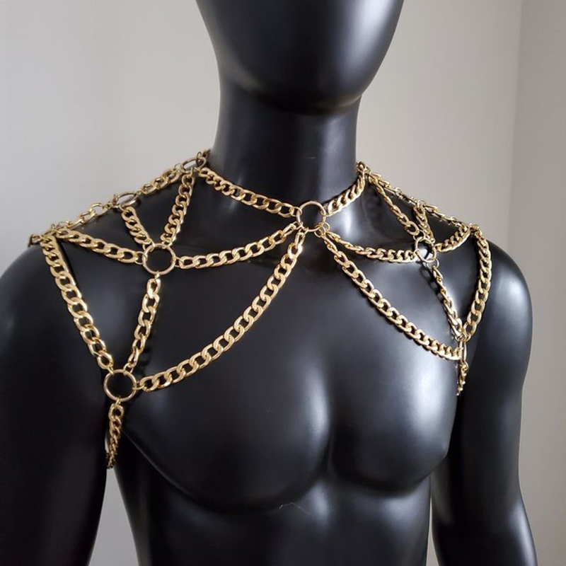 パンク男性ショルダーボディチェーンバックメタルネックレスボデ - Men Accessories In Silver のレビューと価格