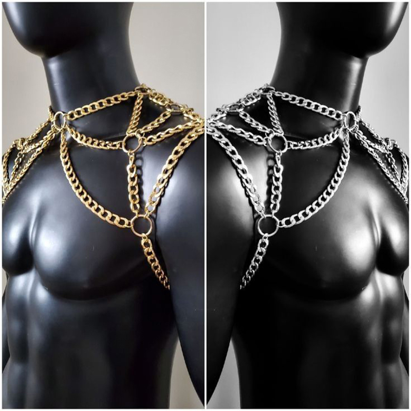 パンク男性ショルダーボディチェーンバックメタルネックレスボデ - Men Accessories In Silver のレビューと価格