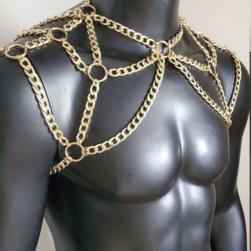 パンク男性ショルダーボディチェーンバックメタルネックレスボデ - Men Accessories In Silver のレビューと価格