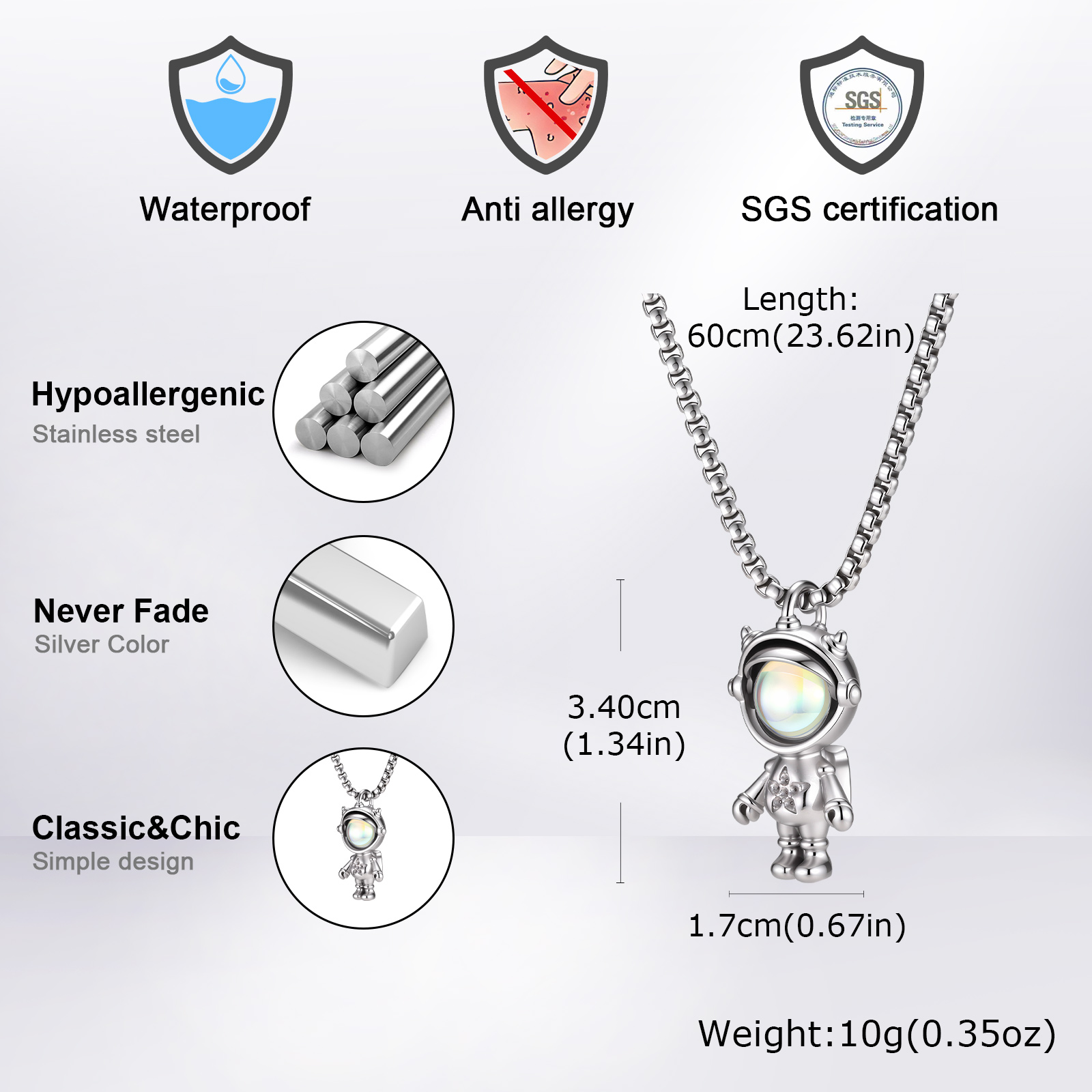 Vnox ステンレス鋼宇宙飛行士ペンダントネックレス、ヒップ - X Men Accessories のレビューと価格