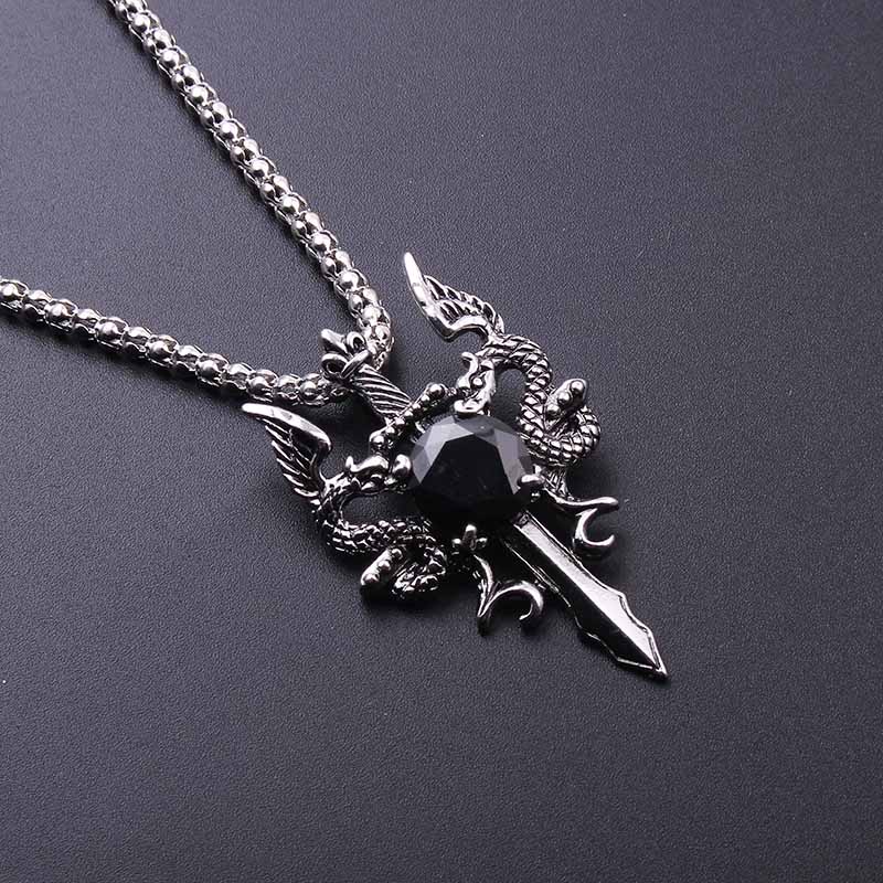 ダブルドラゴンブラックジェムクロスネックレスパンクパーソナラ - Men Accessories Pendant のレビューと価格
